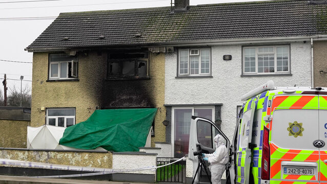 <p>The scene of a house fire in Edenderry, Co Offaly, where a woman and a young boy have died. Picture: PA</p>