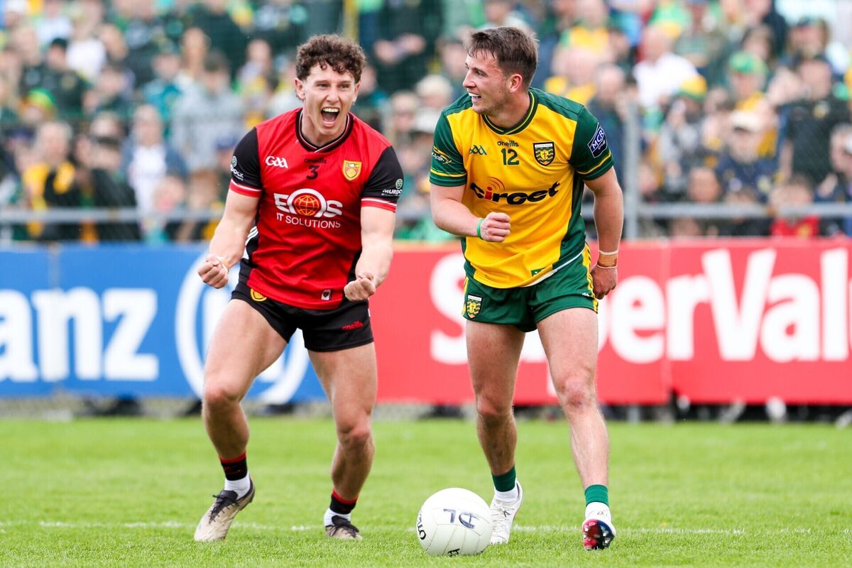 Down’s Pierce Laverty celebrate wining a free against Donegal in their Ulster SFC quarter-final. Pic: ©INPHO/Lorcan Doherty