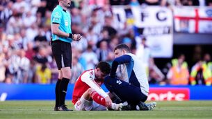 <p>INJURY WOE: Arsenal's Kai Havertz receives treatment from medical staff. Pic: John Walton/PA Wire.</p>