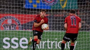 <p>Markuss Strods of Bohemians celebrates after scoring an equaliser against Derry City. Pic: Stephen McCarthy/Sportsfile</p>