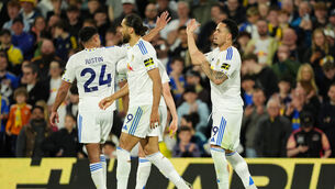 <p>Noah Okafor, right, and Dominic Calvert-Lewin, front, were among the Leeds goalscorers (Martin Rickett/PA)</p>