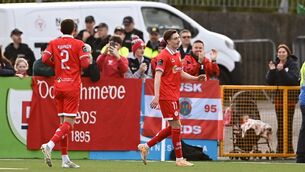<p>Daniel Kelly opened the scoring for Shelbourne against Dundalk. Pic: Ben McShane/Sportsfile</p>