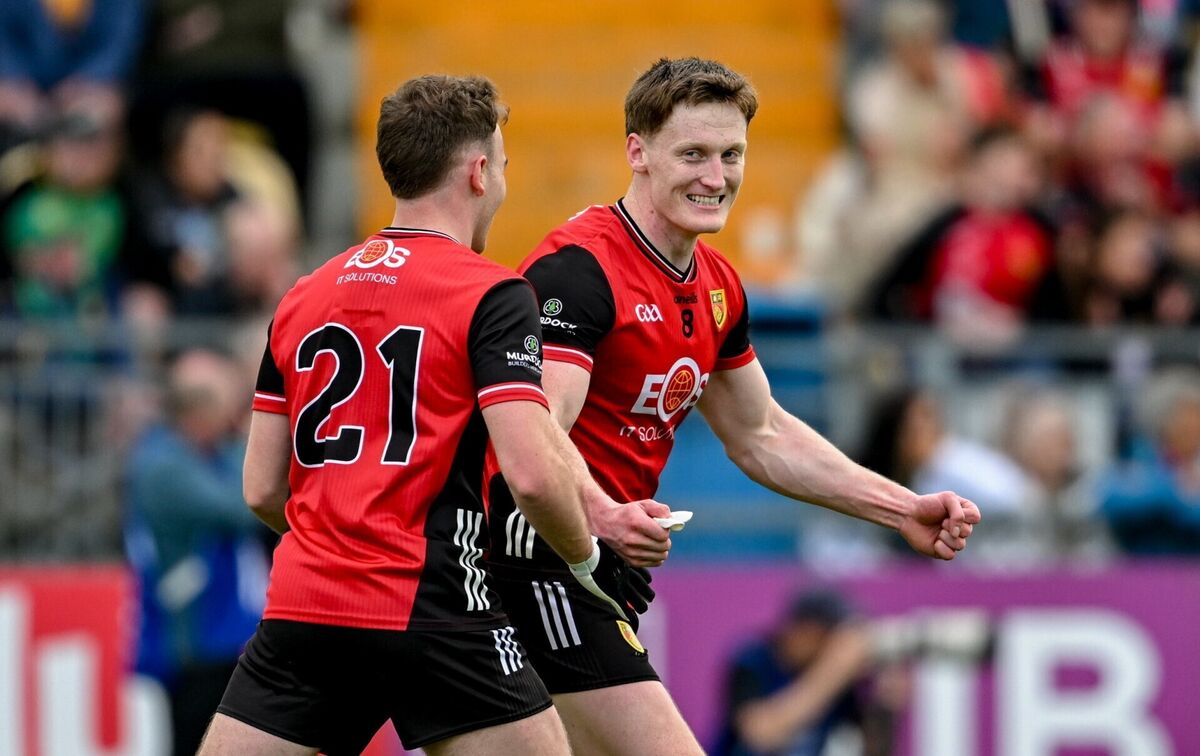 Odhrán Murdock, right, and Ruari O'Hare of Down celebrate in the final moments of their side's Ulster SFC quarter-final victory over Donegal. Pic: Ramsey Cardy/Sportsfile Odhrán Murdock, right, and Ruari O'Hare of Down celebrate in the final moments of their side's Ulster SFC quarter-final victory over Donegal. Pic: Ramsey Cardy/Sportsfile
