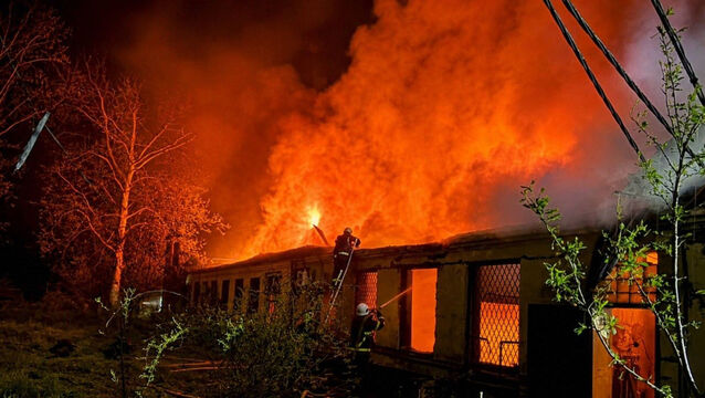 A fire following a Russian drone attack in Odesa region (Ukrainian Emergency Service via AP)