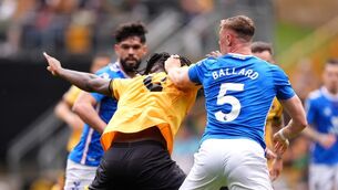 <p>LOCKED UP: Sunderland's Daniel Ballard pulls the hair of Wolverhampton Wanderers' Tolu Arokodare resulting in a red card during the Premier League match at Molineux Stadium, Wolverhampton. Picture date: Saturday May 2, 2026. PA Photo. Photo credit should read: Mike Egerton/PA Wire</p>