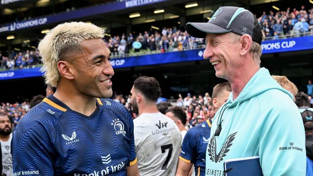 <p>ALL SMILES: Rieko Ioane of Leinster and head coach Leo Cullen after the Investec Champions Cup semi-final match between Leinster and RC Toulon at the Aviva Stadium in Dublin. Photo by Brendan Moran/Sportsfile</p>