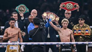<p>REIGNING SUPREME: Naoya Inoue (R) celebrates defeating Junto Nakatani in their super bantamweight championship boxing contest at Tokyo Dome in Tokyo on May 2, 2026. (Photo by Yuichi YAMAZAKI / AFP via Getty Images)</p>