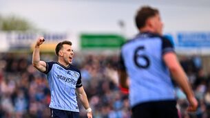 <p>ALL BLUE, ALL DAY: Seán Bugler of Dublin celebrates during the Leinster GAA Football Senior Championship semi-final match between Louth and Dublin at Laois Hire O'Moore Park in Portlaoise, Laois. Photo by Piaras Ó Mídheach/Sportsfile</p>