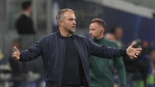 <p>ALMOST THERE: Barcelona's head coach Hansi Flick. PIC: AP Photo/Antonio Calanni</p>