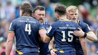 Andrew Porter, Tommy O'Brien, Joe McCarthy and Hugo Keenan celebrate after the match 2/5/2026