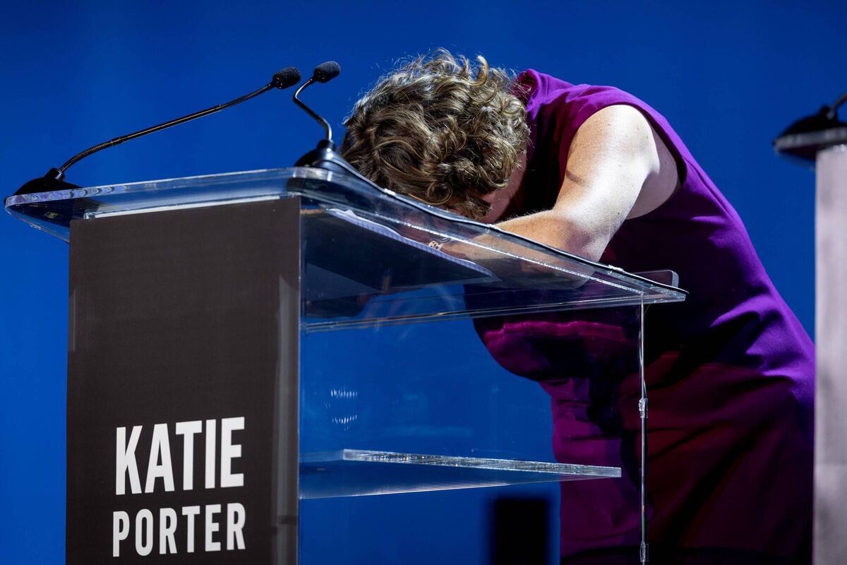 Katie Porter reacts during a gubernatorial debate at Pomona College on Tuesday, April 28. Picture: Eric Thayer / Los Angeles Times via Getty