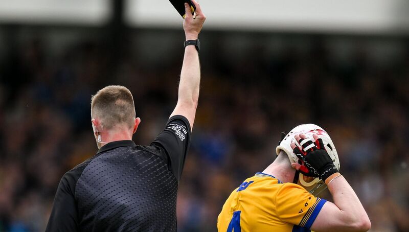 RIGHT CALL: Adam Hogan of Clare is shown a Black card by referee Michael Kennedy during the Munster GAA Senior Hurling Championship Round 3 match between Clare and Limerick at Zimmer Biomet Páirc Chíosóg in Ennis, Clare. Photo by Brendan Moran/Sportsfile RIGHT CALL: Adam Hogan of Clare is shown a Black card by referee Michael Kennedy during the Munster GAA Senior Hurling Championship Round 3 match between Clare and Limerick at Zimmer Biomet Páirc Chíosóg in Ennis, Clare. Photo by Brendan Moran/Sportsfile