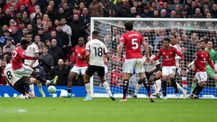 <p>Manchester United's Kobbie Mainoo scores their side's winner. Pic: Martin Rickett/PA Wire.</p>