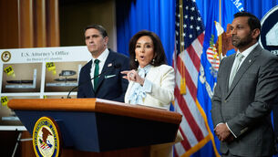 <p>From left, acting US attorney general Todd Blanche, US attorney Jeanine Pirro and FBI director Kash Patel (Manuel Balce Ceneta/AP)</p>