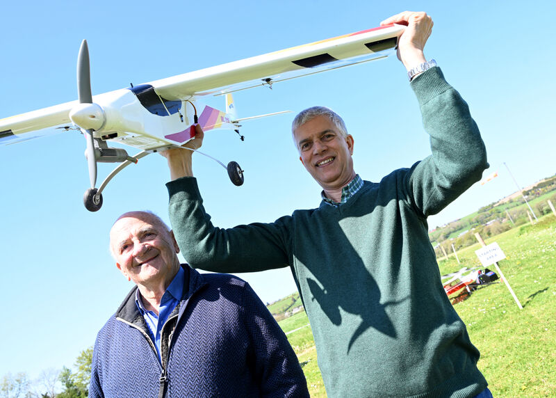  89 year-old Matt Quin (left), president of Cork Model Aero Club with club member Dave Duff holding his Wot 4 Mark II radio controlled model aeroplane. Picture: Larry Cummins