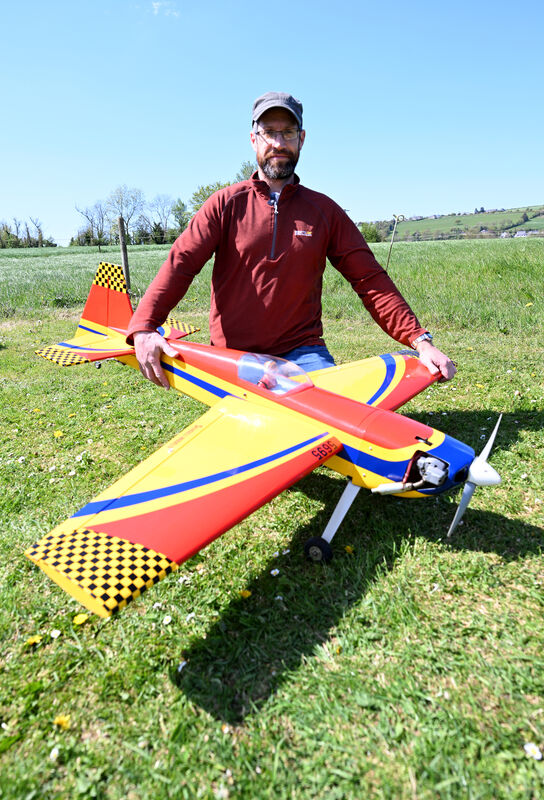  Edward Lowe with his Extra 540 stunt acrobatic model plane which has an internal combustion engine at the Cork Model Aero Club site at Brinny, Co Cork. Picture: Larry Cummins