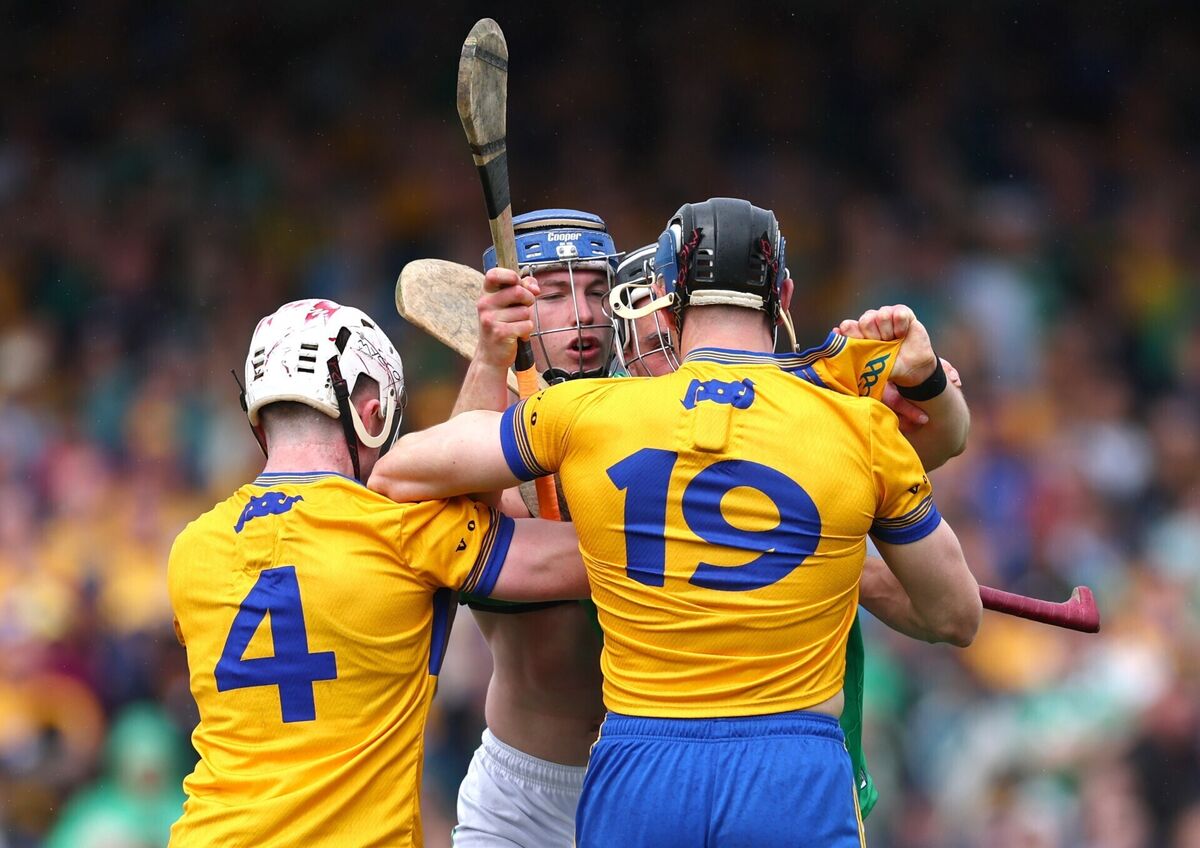NEEDLESS: Clare’s Adam Hogan and David McInerney clash with Aidan O'Connor and Shane O'Brien of Limerick, Pic: ©INPHO/James Crombie NEEDLESS: Clare’s Adam Hogan and David McInerney clash with Aidan O'Connor and Shane O'Brien of Limerick, Pic: ©INPHO/James Crombie