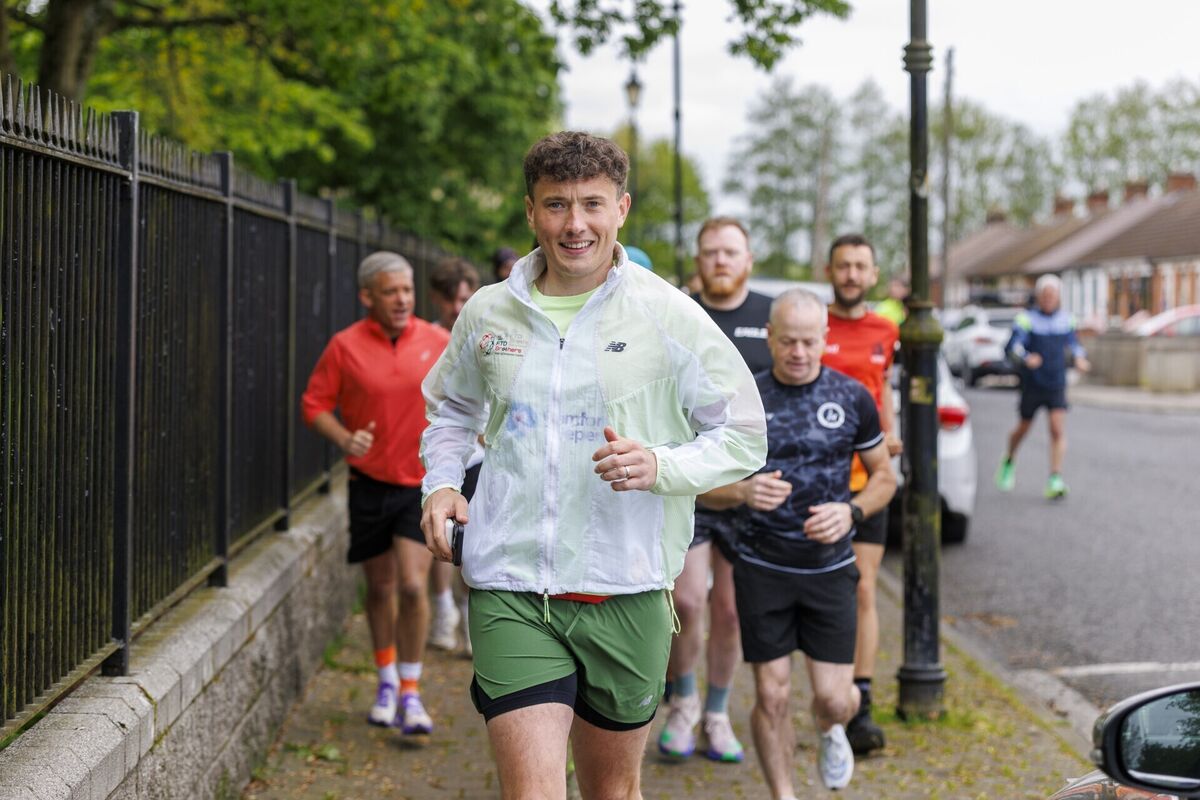 Jordan Adams sets off on his 32-day fundraising run in Ireland. Photo: Liam McBurney/PA