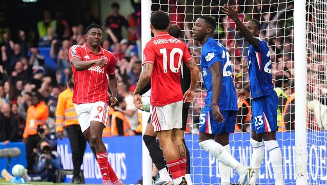 <p>Nottingham Forest's Taiwo Awoniyi (left) celebrates scoring his side's third goal against Chelsea. Pic: John Walton/PA Wire.</p>