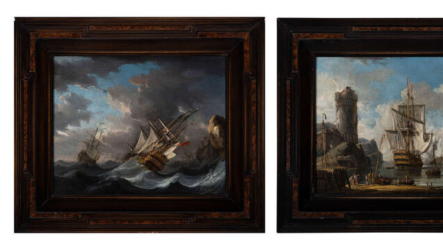<p>A Harbour Scene and A Coastal Scene by William Van Der Hagen, both dated 1838, at James Adam.</p>