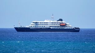 <p>The MV Hondius cruise ship is anchored at a port in Praia, Cape Verde, Monday, May 4, 2026. (AP Photo/Arilson Almeida)</p>
