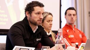 <p>CEO of the Gaelic Players Association Tom Parsons, GPA Head of Equality &amp; Player Relations Gemma Begley and Tyrone's goalkeeper Niall Morgan. Pic: Laszlo Geczo/Inpho</p>