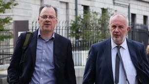 <p>Irish Examiner editor John O Mahony and Irish Examiner reporter Mick Clifford leave the Four Courts. Picture: Collins Courts</p>