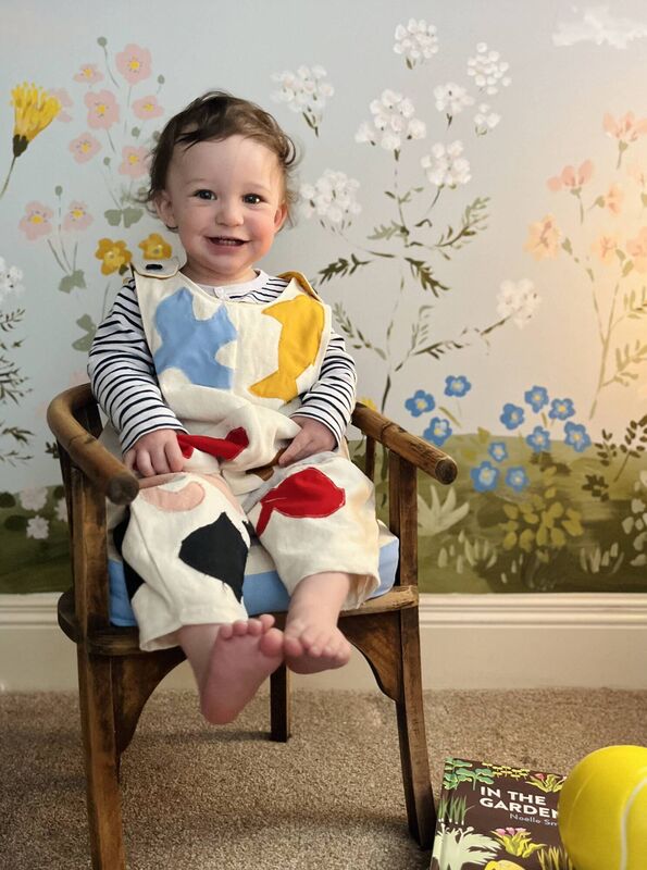 Lauren O'Hara's daughter in her custom dungarees Lauren O'Hara's daughter in her custom dungarees
