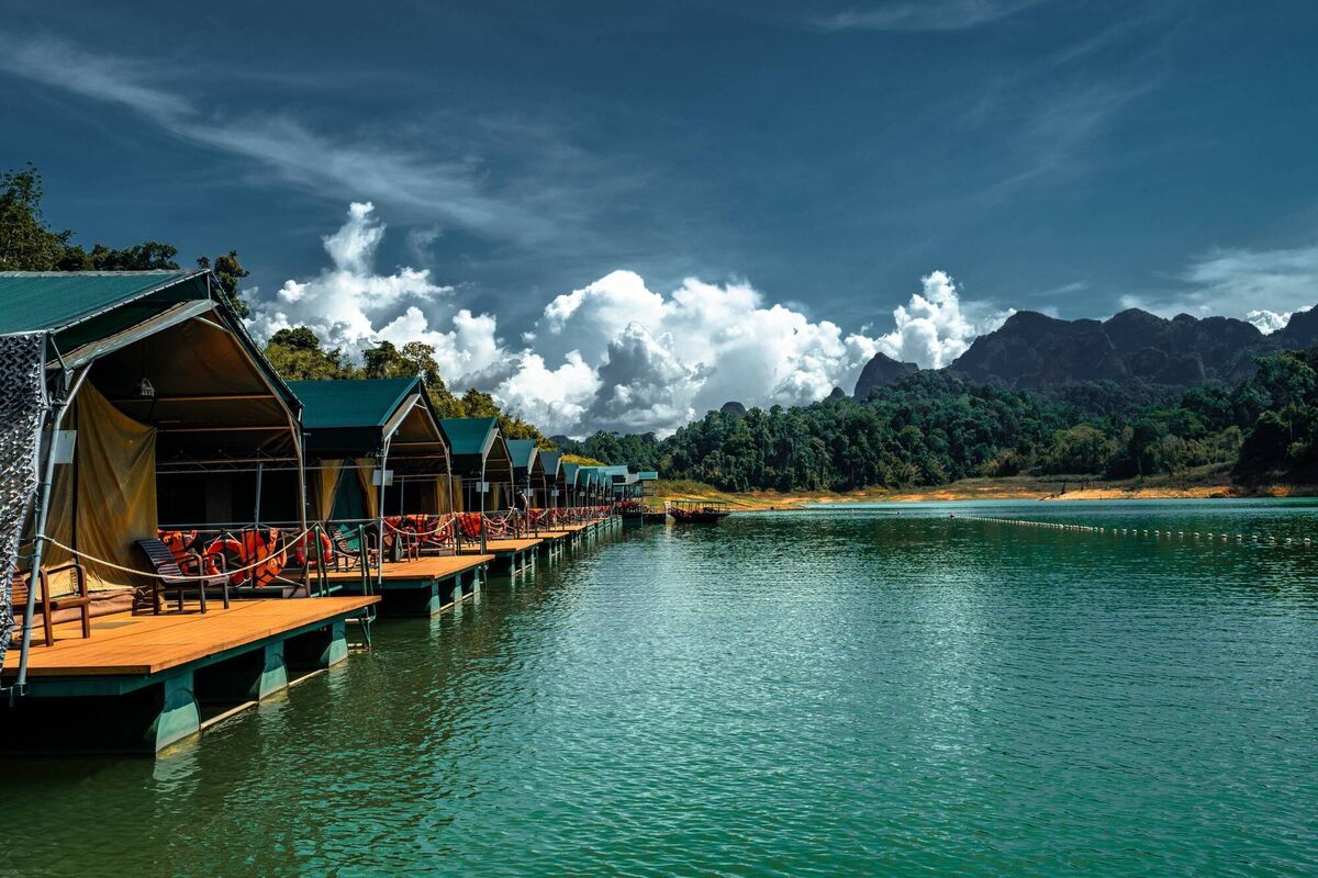 Floating tents on Cheow Lan Lake in Khao Sok National Park.