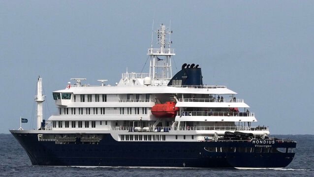 <p>The MV Hondius cruise ship departs the port in Praia, Cape Verde, Wednesday, May 6, 2026. (AP Photo/Misper Apawu)</p>
