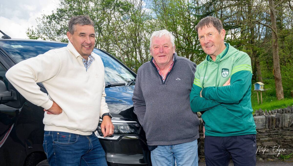 Maurice Fitzgerald, Jim McCarthy and Jack O'Connor at the launch of O'Connell's GAC Sponsored cycle from Cahersiveen to Tullyallen 
