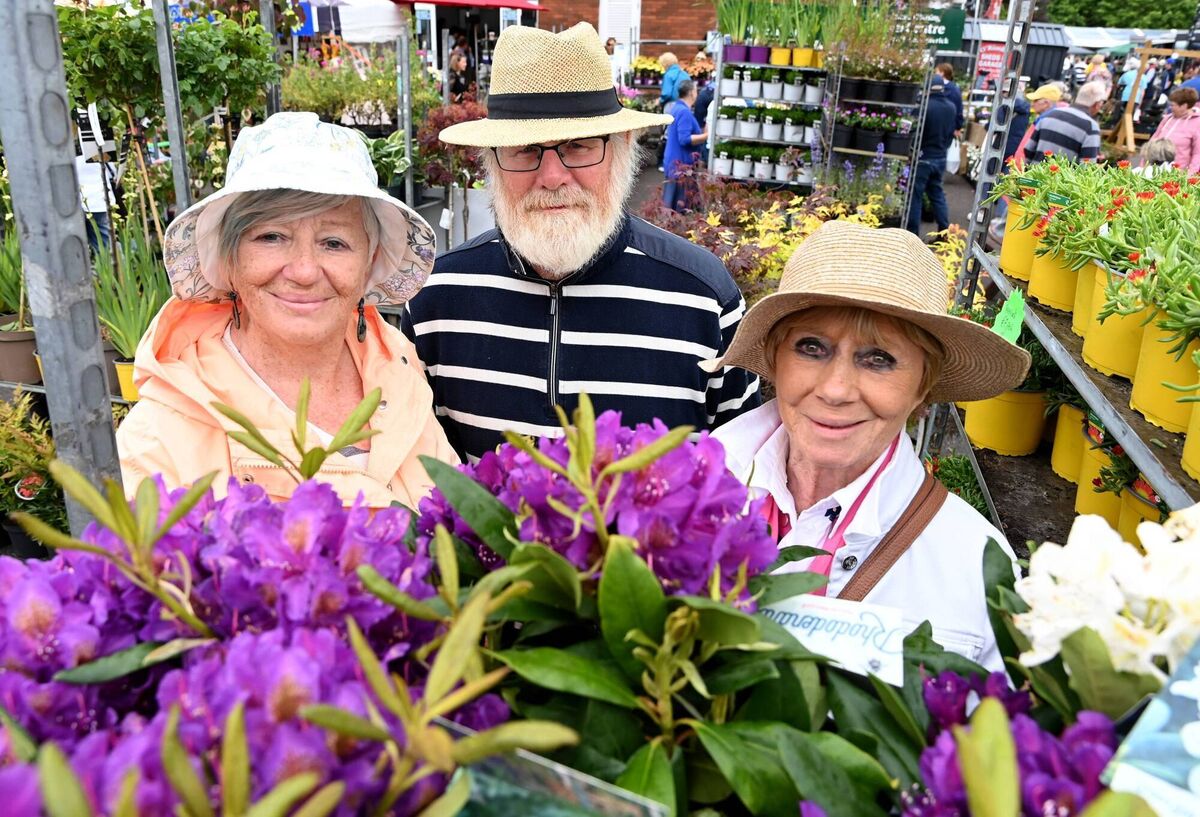 Angela and Henk Veldman and Joan O'Donovan, all from Courtmachsherry, enjoying the fun at Mallow Home &amp; Garden Festival. 
