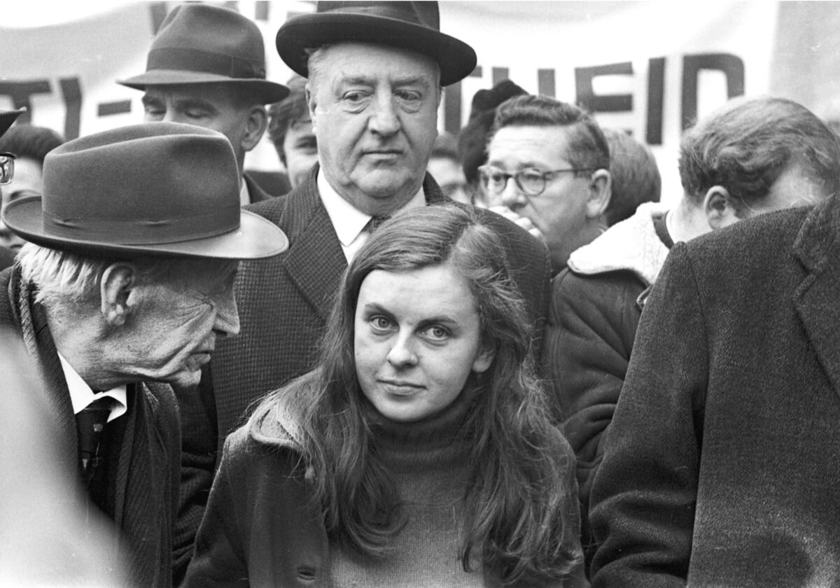 Then MP Bernadette Devlin leading an anti-apartheid march to Lansdowne Road protesting the Ireland v South Africa rugby match on January 10, 1970. Two Labour TDs, Frank Cluskey and Denis Larkin, were also among the protest leaders. Ultimately, they prevailed. Picture: Irish Examiner Archive 