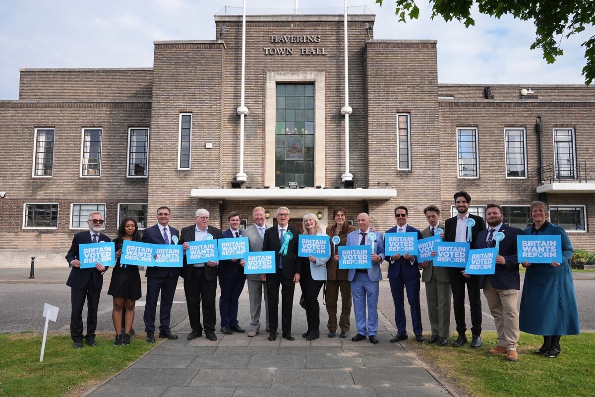 Reform UK London mayoral candidate Laila Cunningham (seventh right) and Reform UK MP Andrew Rosindell (seventh left) joined by Reform UK councillors during a visit to Havering Town Hall in Romford, following the 2026 local election results. Picture: Yui Mok/PA Wire Reform UK London mayoral candidate Laila Cunningham (seventh right) and Reform UK MP Andrew Rosindell (seventh left) joined by Reform UK councillors during a visit to Havering Town Hall in Romford, following the 2026 local election results. Picture: Yui Mok/PA Wire