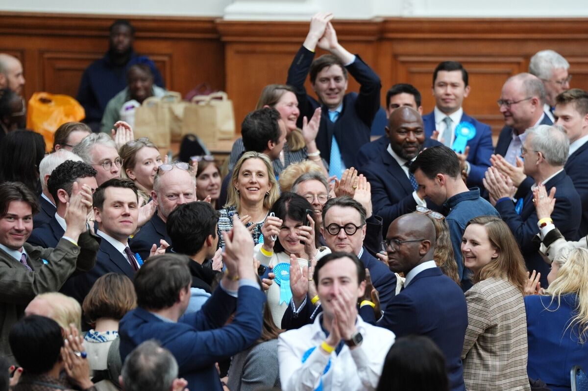 Conservative Party supporters celebrater after the party took Westminster City Council from Labour, in the 2026 local elections, at the vote count and declaration in The Lindley Hall in Westminster, central London. Picture: Ben Whitley/PA Wire Conservative Party supporters celebrater after the party took Westminster City Council from Labour, in the 2026 local elections, at the vote count and declaration in The Lindley Hall in Westminster, central London. Picture: Ben Whitley/PA Wire