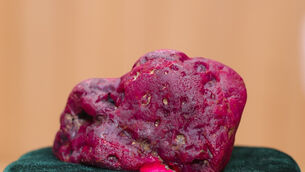 Myanmar’s newly discovered ruby displayed at the President’s Office in Naypyitaw (Myanmar Military True News Information Team via AP Photo)