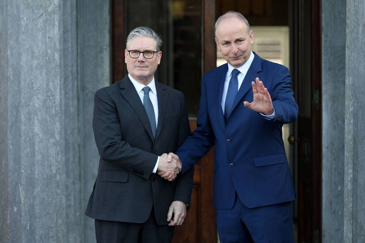 Britain's prime minister Keir Starmer (left) and Taoiseach Micheal Martin (right) in Cork last March. Mr Martin said Ireland’s presidency will deal with the current UK government and warned that local and general elections are 'two different beasts completely'. Photo: Paul Faith / AFP via Getty Images