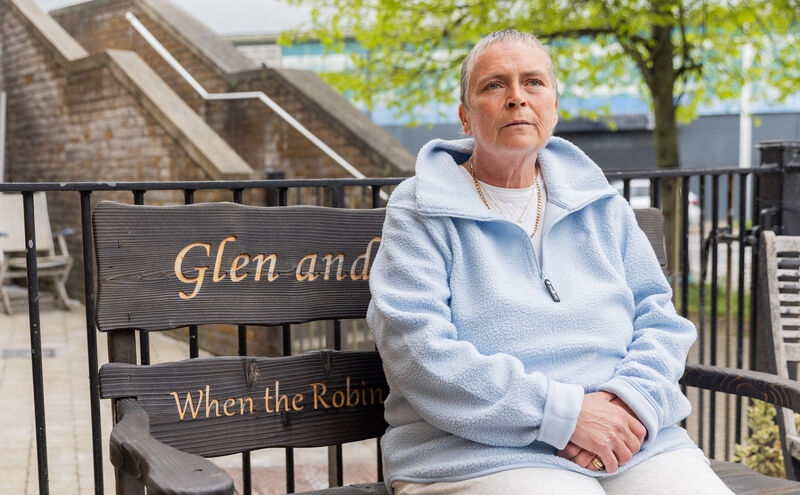 Rose Osborne sitting on a bench dedicated to her son Glen at her home. Picture: Gareth Chaney Rose Osborne sitting on a bench dedicated to her son Glen at her home. Picture: Gareth Chaney