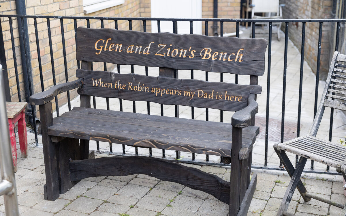 A bench dedicated to Glen in Rose's garden. Picture: Gareth Chaney A bench dedicated to Glen in Rose's garden. Picture: Gareth Chaney