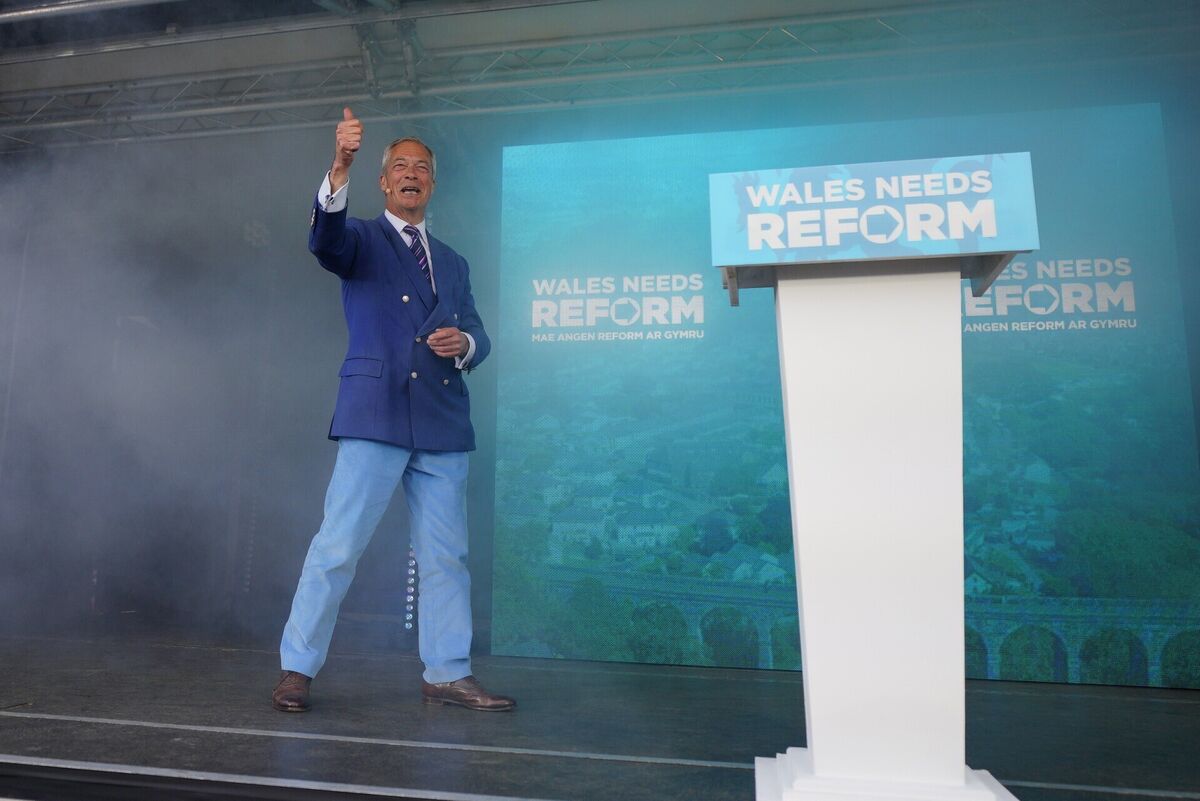 Reform UK leader Nigel Farage during a rally in Merthyr Tydfil, ahead of the Senedd election. Picture: Ben Birchall/PA Wire