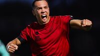Douglas James-Taylor celebrates after scoring his side's second goal of the match from the penalty spot 8/5/2026