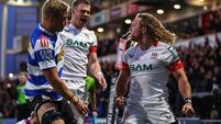 Werner Kok celebrates with Zac Ward after scoring his side's fifth try 8/5/2026
