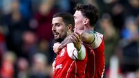 Zac Elbouzedi celebrates with teammates after scoring his sides second goal 8/5/2026