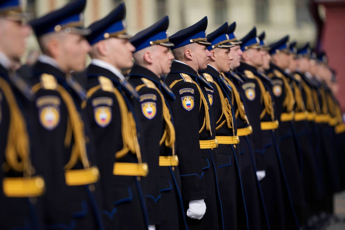 Russian servicemen stand in a formation before the Victory Day military parade in Moscow, Saturday, May 9, 2026, during celebrations of the 81st anniversary of the Soviet Union's victory over Nazi Germany during the World War II. (AP Photo/Pavel Bednyakov, Pool)