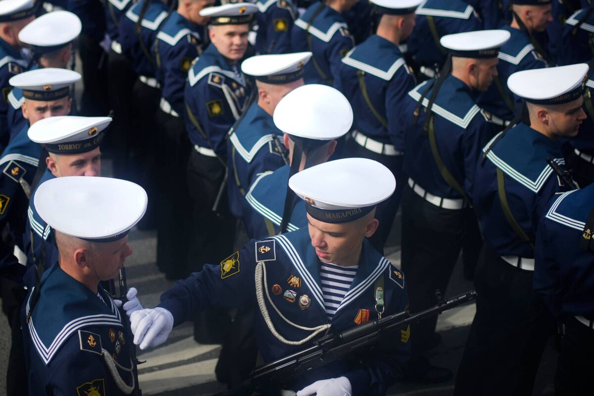 Russian servicemen stand in a formation before the Victory Day military parade in Moscow, Saturday, May 9, 2026, during celebrations of the 81st anniversary of the Soviet Union's victory over Nazi Germany during the World War II. (AP Photo/Pavel Bednyakov, Pool)