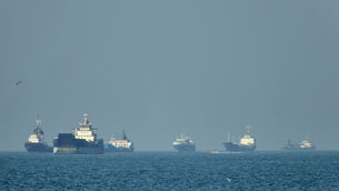 <p>Cargo ships stranded in the Strait of Hormuz (Amirhosein Khorgooi/ISNA via AP)</p>