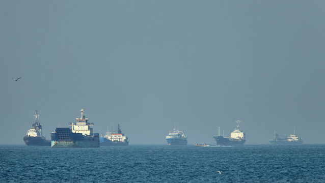 <p>Cargo ships stranded in the Strait of Hormuz (Amirhosein Khorgooi/ISNA via AP)</p>