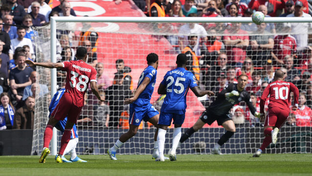 <p>Ryan Gravenberch opened the scoring for Liverpool. Pic: Peter Byrne/PA</p>