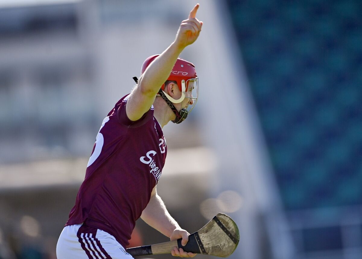 COMEBACK: Tom Monaghan of Galway celebrates after scoring his side's second goal. Photo by Tom Beary/Sportsfile