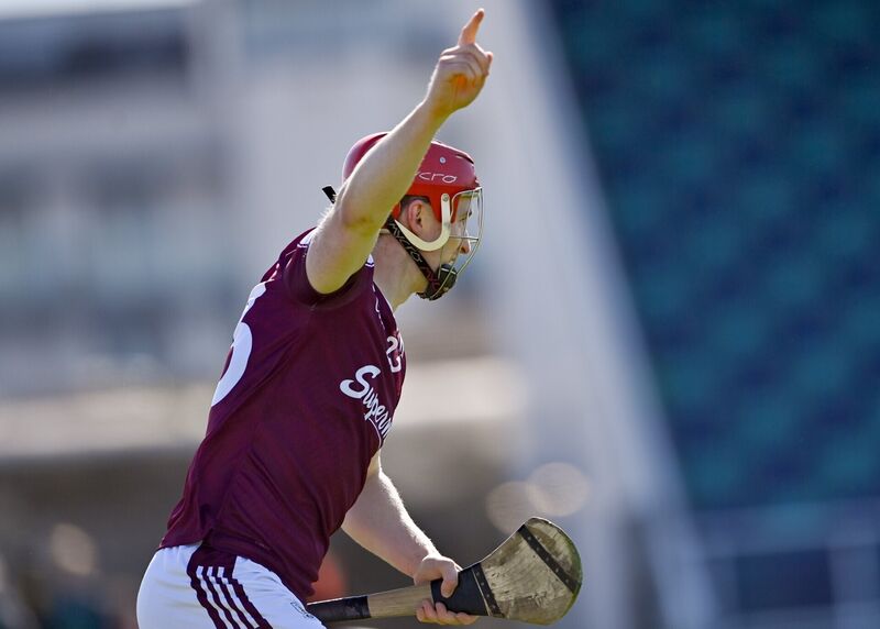 COMEBACK: Tom Monaghan of Galway celebrates after scoring his side's second goal. Photo by Tom Beary/Sportsfile